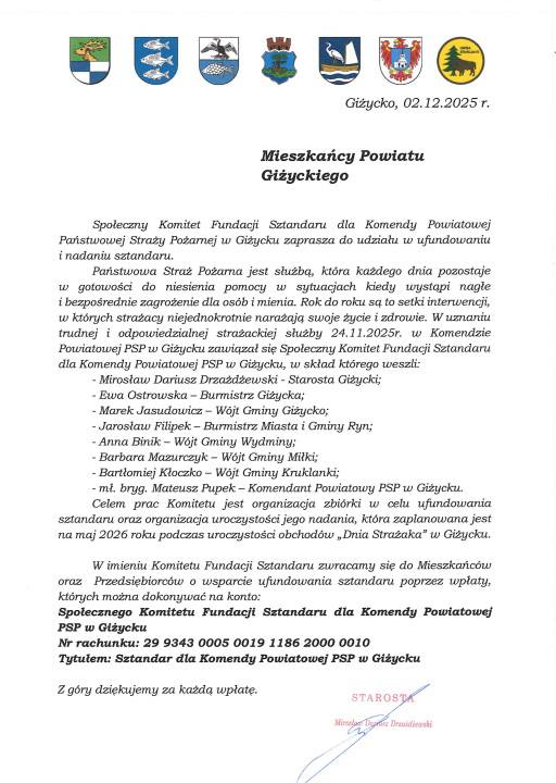 Sztandar dla Komendy Powiatowej PSP w Giżycku. Powołano Społeczny Komitet Fundacji Sztandaru