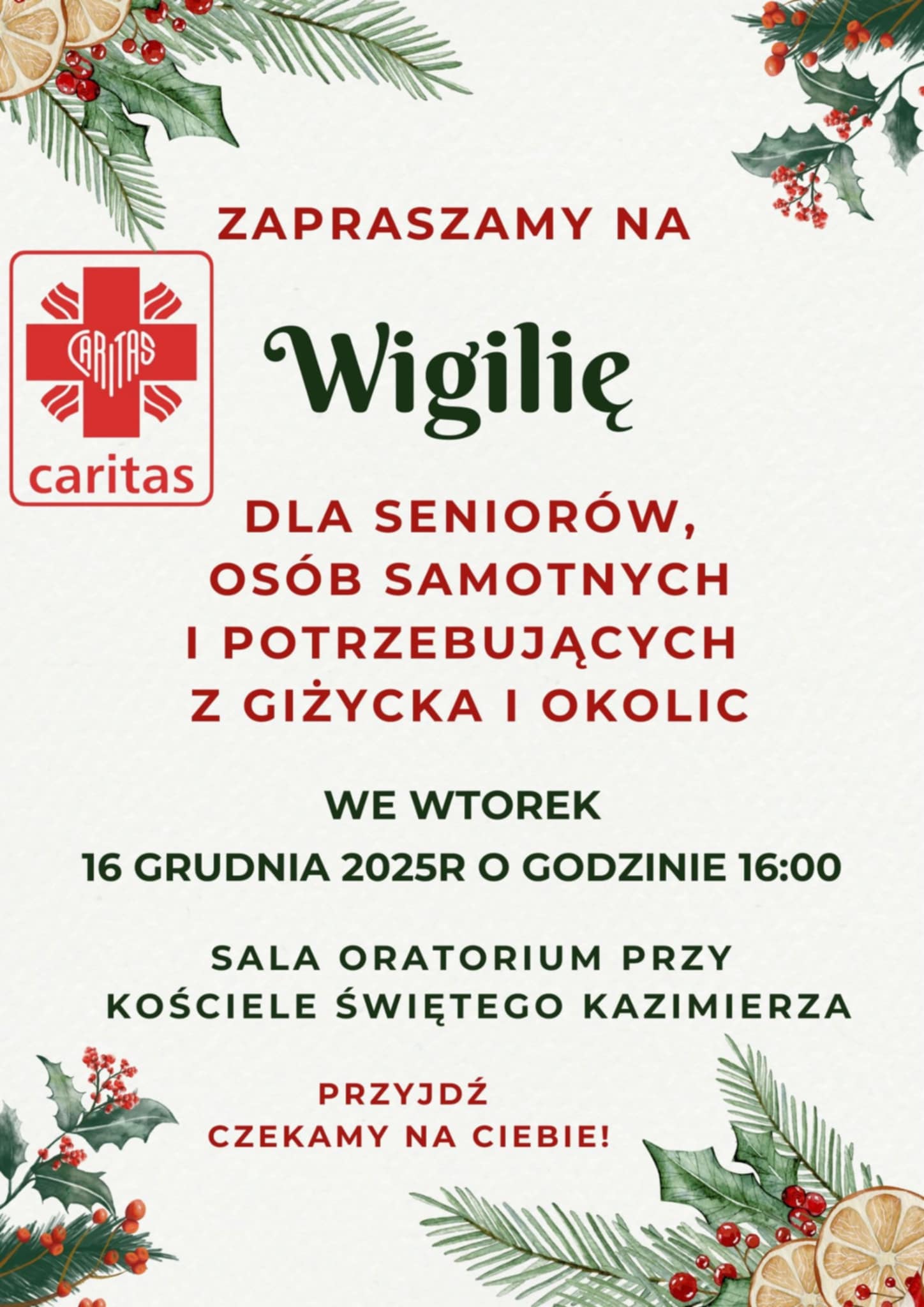 Wigilia dla seniorów, osób samotnych i potrzebujących w Giżycku