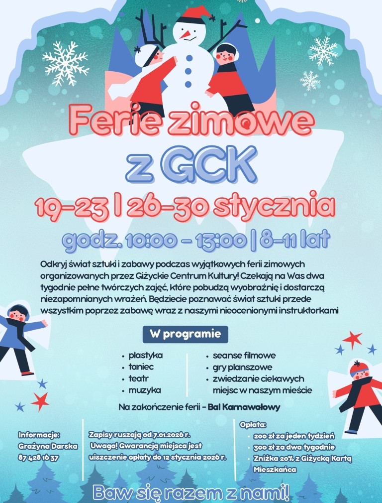 Artystyczne ferie zimowe z Giżyckim Centrum Kultury