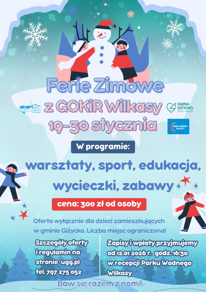 Ferie zimowe 2026 z GOKiR Wilkasy