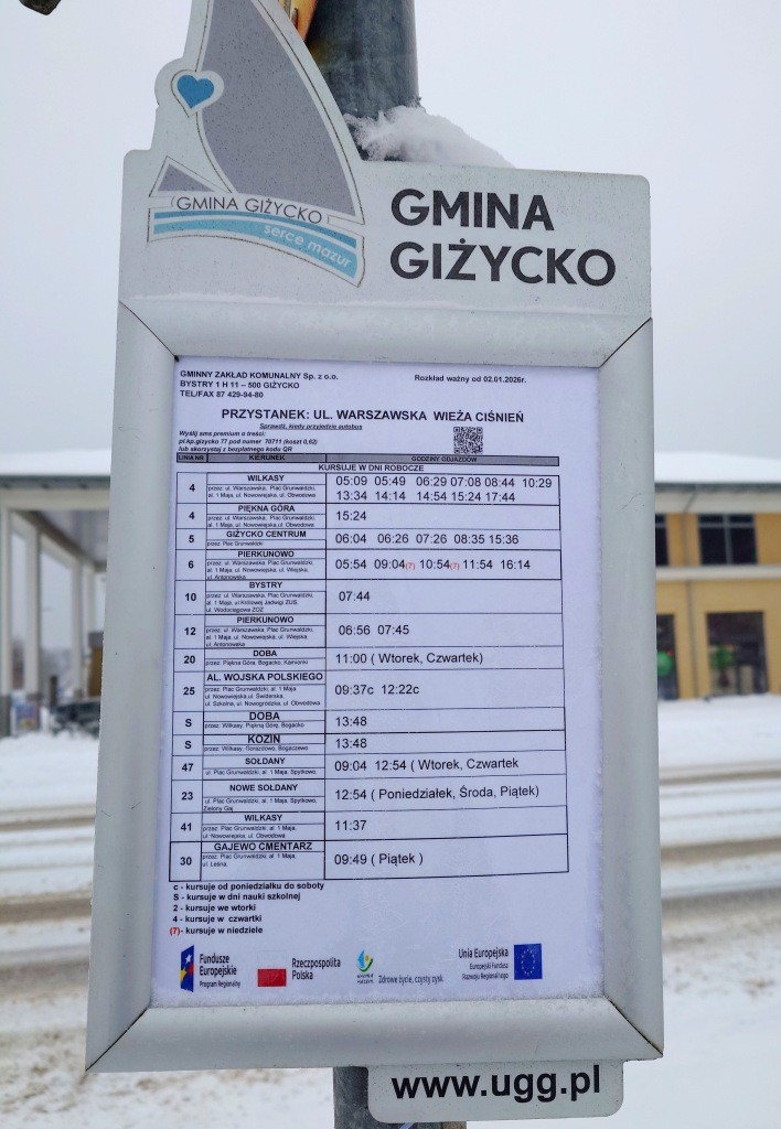 GZK Bystry informuje: nowy rozkład jazdy autobusów od 2 stycznia 2026 roku