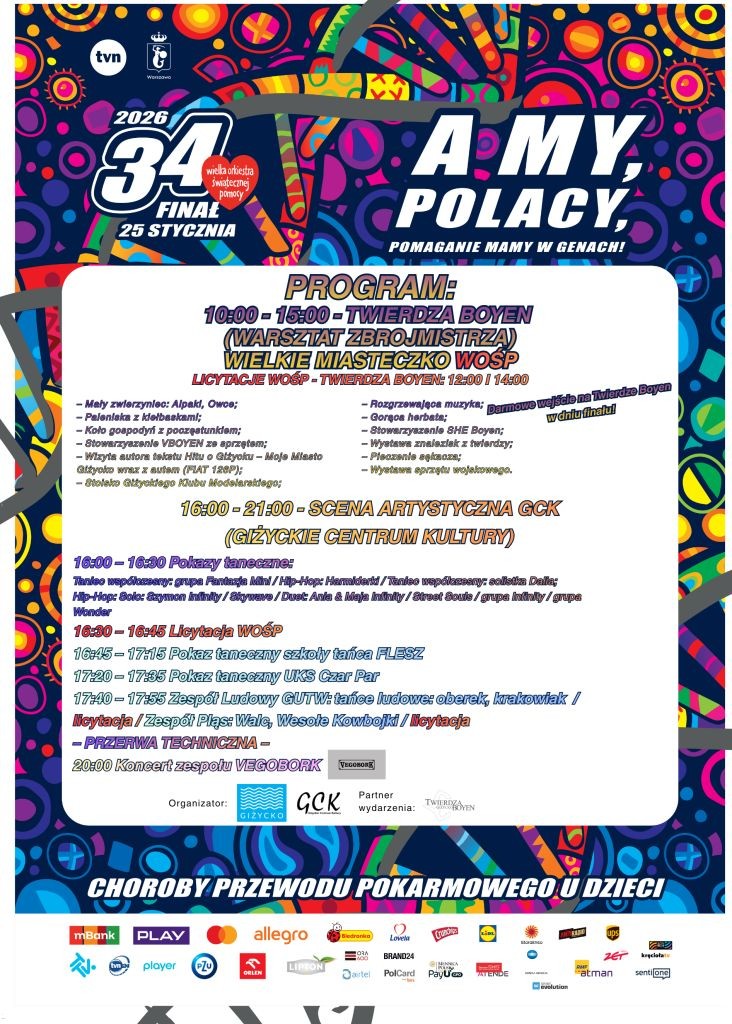 Giżycko zagra w 34. Finale Wielkiej Orkiestry Świątecznej Pomocy [PROGRAM]