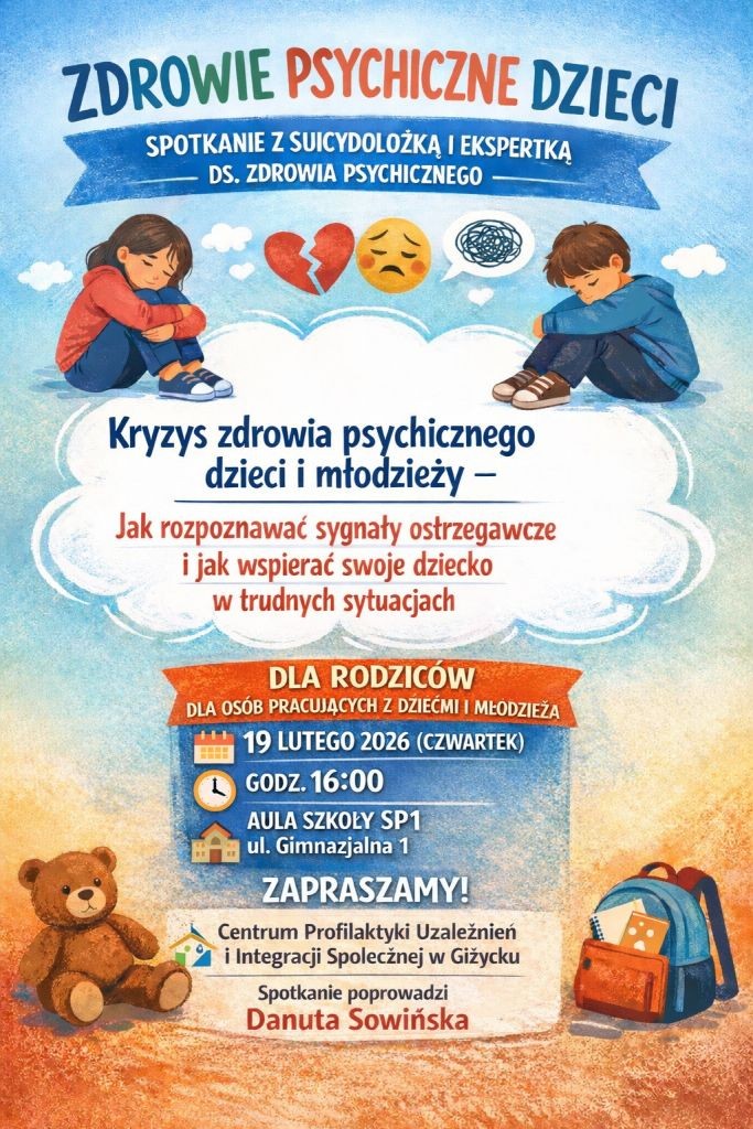 Kryzys zdrowia psychicznego dzieci i młodzieży. Ważne spotkanie dla rodziców w Giżycku