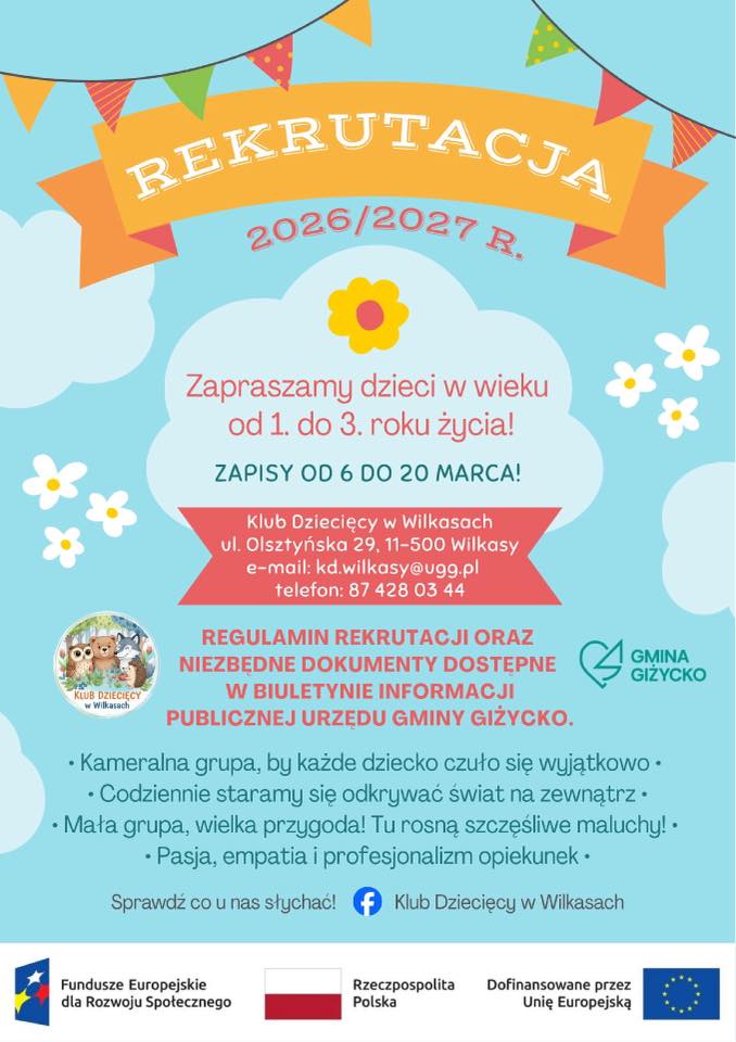 Rekrutacja do Klubu Dziecięcego w Wilkasach. Nabór rusza 6 marca