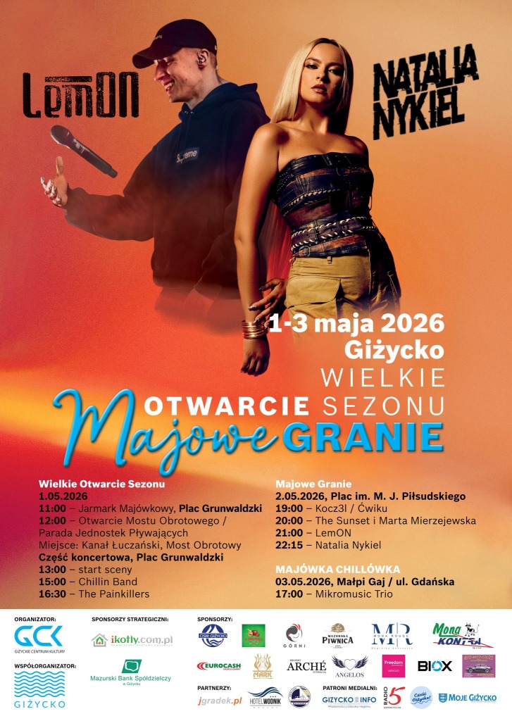 Majówka 2026 w Giżycku. Trzy dni koncertów, atrakcji i otwarcie sezonu na Mazurach