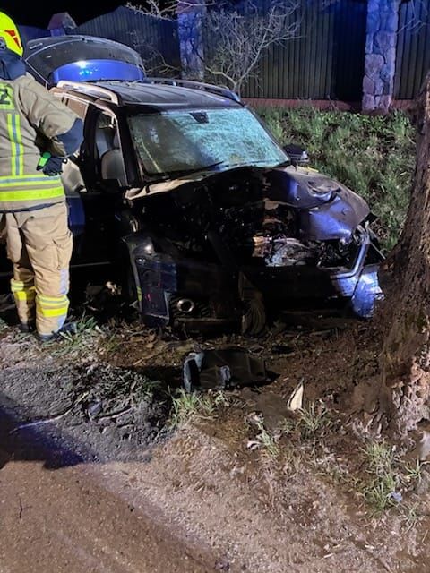 Zjechał na przeciwny pas i uderzył w drzewo. Nie żyje 65-letni kierowca