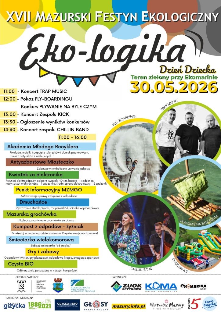 XVII Mazurski Festyn Ekologiczny „Eko-Logika” już 30 maja w Rynie. Będą koncerty, flyboarding i „kwiaty za elektroodpady”