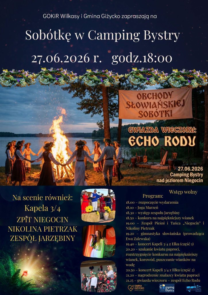 Sobótka w Bystrym. Słowiański wieczór nad jeziorem Niegocin już 27 czerwca