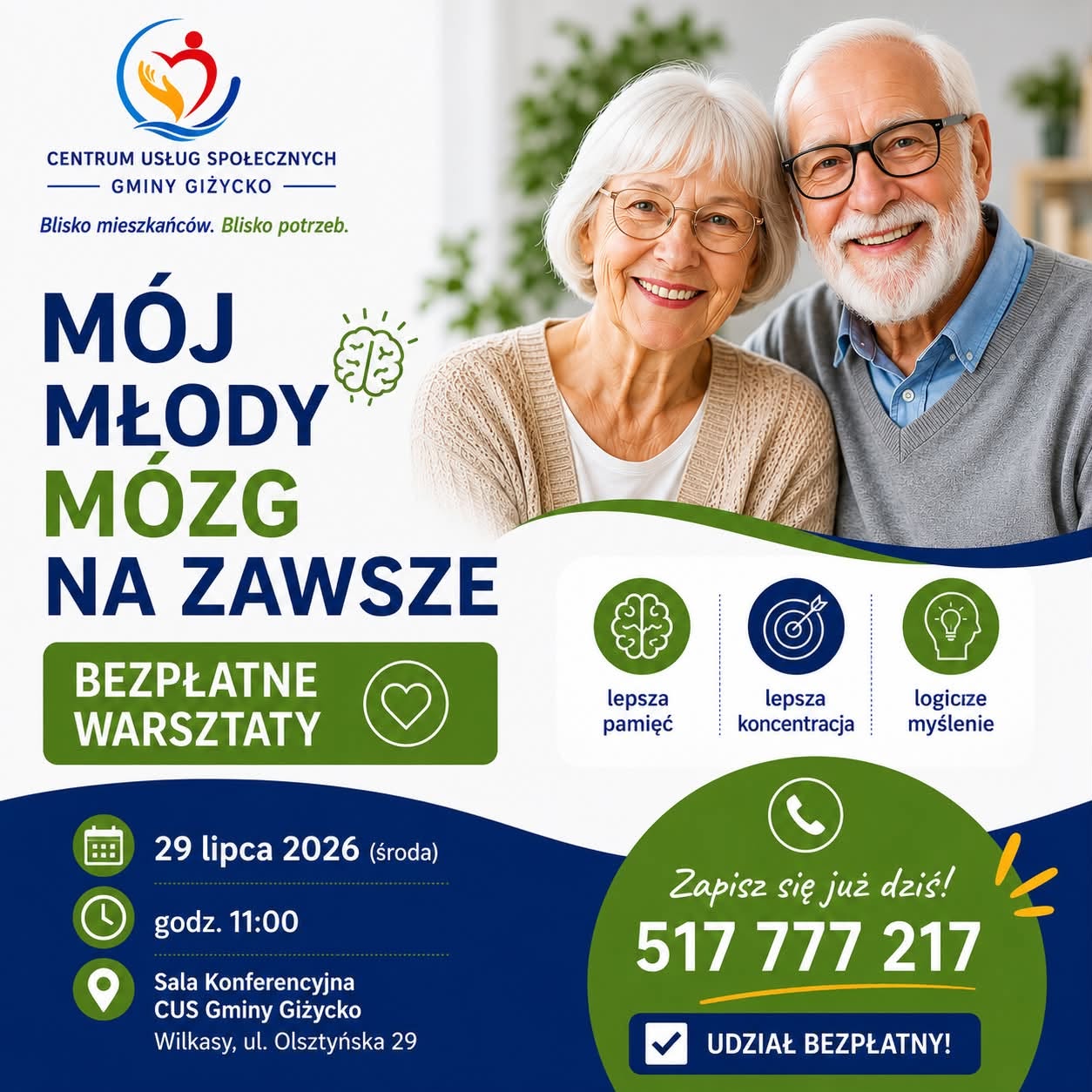 Jak zachować sprawny umysł na dłużej? Bezpłatne warsztaty w Centrum Usług Społecznych Gminy Giżycko