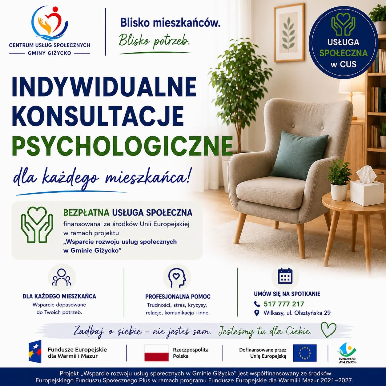 Bezpłatne konsultacje psychologiczne dla mieszkańców Gminy Giżycko