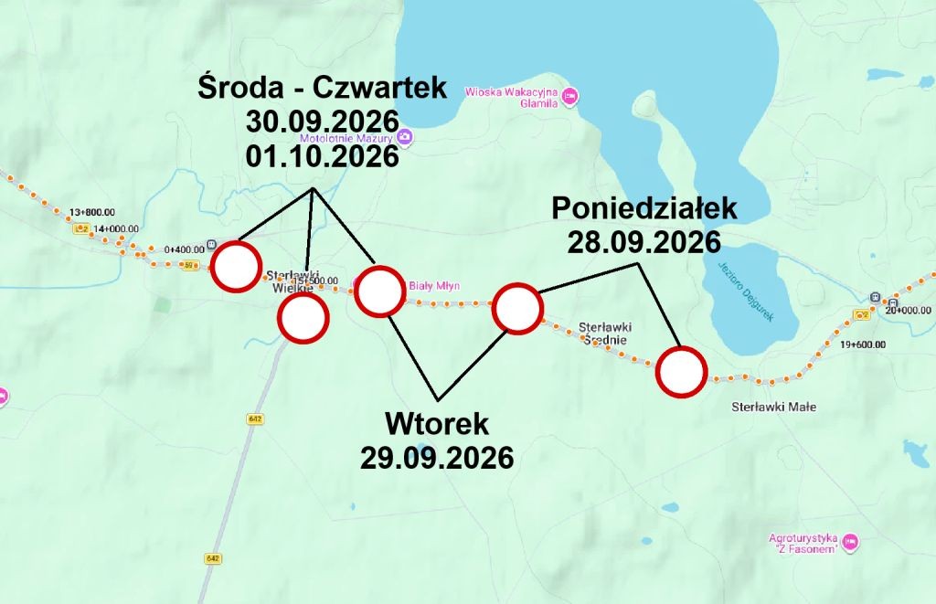 Droga Giżycko-Kętrzyn: odcinek Sterławki Wielkie-Sterławki Małe będzie czasowo zamykany