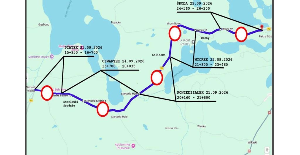 Kolejne odcinki drogi Giżycko-Kętrzyn będą całkowicie zamykane. Ważne utrudnienia od 21 września
