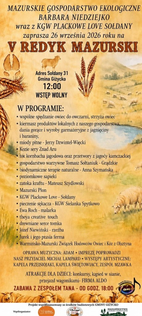 Owce, lokalne smaki i muzyka. V Redyk Mazurski w Sołdanach już 26 września