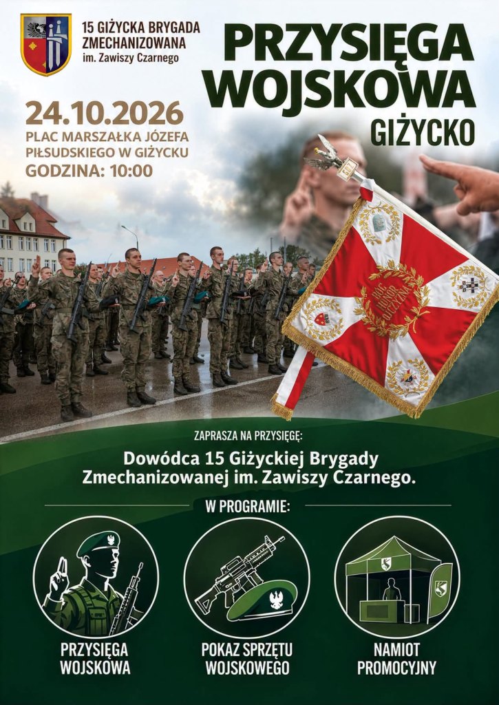 Przysięga wojskowa w Giżycku. Uroczystość i pokaz sprzętu już w sobotę